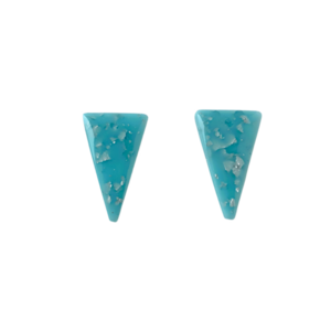 Light Blue Mid-size Studs | Γαλάζια Καρφωτά Σκουλαρίκια με φύλλα ασήμι, Ρητίνης - γυαλί, ρητίνη, μικρά, ατσάλι, boho
