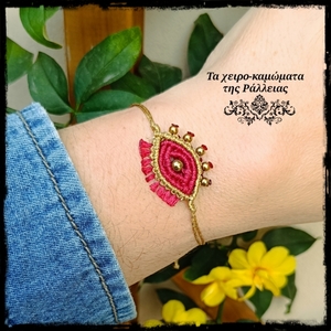 Macrame boho ματάκι βραχιόλι - κόκκινο - κορδόνια, μάτι, boho, χεριού, αυξομειούμενα - 2