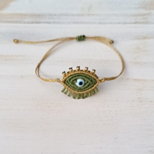 Macrame boho ματάκι βραχιόλι - πράσινο - κορδόνια, μάτι, boho, χεριού, αυξομειούμενα