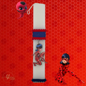 Λευκή λαμπάδα 30 cm με ξύλινο μπρελόκ Ladybug. - κορίτσι, λαμπάδες, για παιδιά, ήρωες κινουμένων σχεδίων - 3