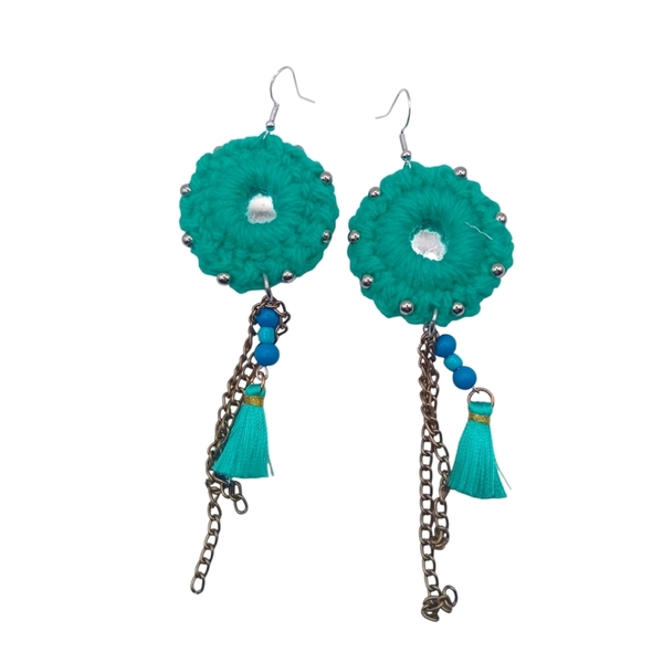 Σκουλαρίκια ethnic boho 7 - ύφασμα, ατσάλι, boho, μεγάλα, γάντζος