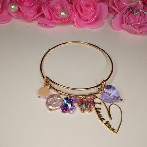 Purple bracelet - μαργαριτάρι, επιχρυσωμένα, καρδιά, ατσάλι, αυξομειούμενα - 2