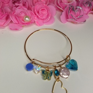 Light blue bracelet - γυαλί, μαργαριτάρι, επιχρυσωμένα, καρδιά, ατσάλι - 2