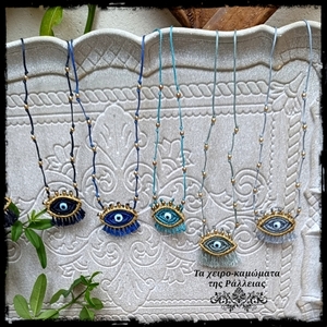 Μακραμέ boho κολιέ μάτι, κόκκινο / χρυσό - ορείχαλκος, μάτι, χάντρες, boho - 4