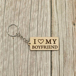 Μπρελόκ I love my boyfriend - ξύλο, ζευγάρια, σπιτιού, μπρελοκ κλειδιών - 2
