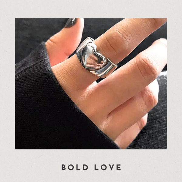 Bold Love δαχτυλίδι με καρδιά υπερυψωμένη από ασήμι 925 - ασήμι 925, καρδιά, boho, επιπλατινωμένα, αυξομειούμενα - 5