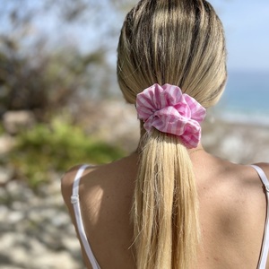 Pink gingham scrunchie - ύφασμα, για τα μαλλιά, λαστιχάκια μαλλιών - 3