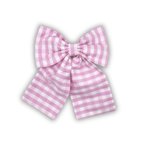 Pink gingham bow - ύφασμα, φιόγκος, hair clips