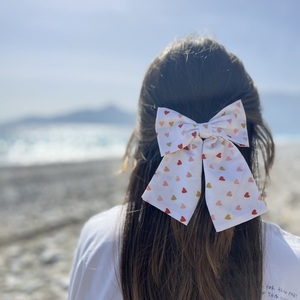 Pure love cotton bow - ύφασμα, φιόγκος, καρδιά, hair clips - 2