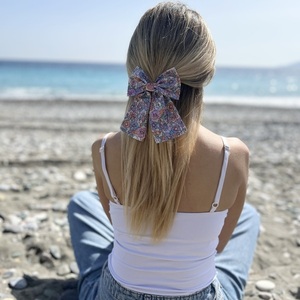 Vintage floral cotton bow - ύφασμα, φιόγκος, φλοράλ, για τα μαλλιά, hair clips - 2