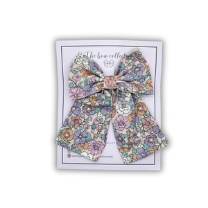 Vintage floral cotton bow - ύφασμα, φιόγκος, φλοράλ, για τα μαλλιά, hair clips - 5