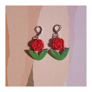 Earrings roses - πηλός, μακριά, λουλούδι, ατσάλι, φθηνά