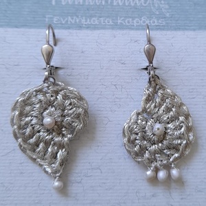 Πλεκτά Σκουλαρίκια Κοχύλια ¨Αμμωνίτες¨ Back to Handmade - ασήμι, μαργαριτάρι, μικρά, με κλιπ, πλεκτά - 4