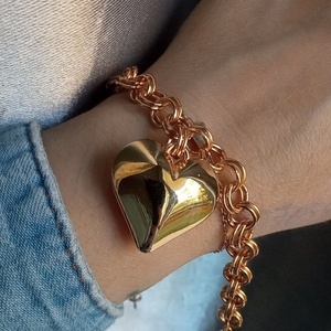 Βραχιόλι Gold heart - αλουμίνιο, καρδιά, ατσάλι, χεριού, αυξομειούμενα - 2