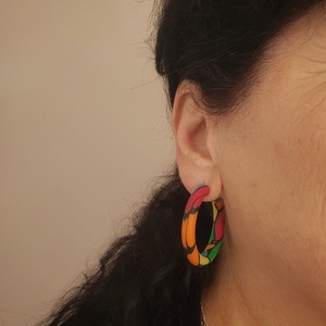 Colorful Hoops | Χειροποίητα σκουλαρίκια πηλού - πηλός, ατσάλι, boho, μεγάλα, καρφάκι - 4