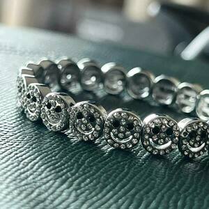 Silver smiley bracelet with strass - ατσάλι, boho, χεριού, αυξομειούμενα