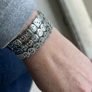 Silver smiley bracelet with strass - ατσάλι, boho, χεριού, αυξομειούμενα - 3