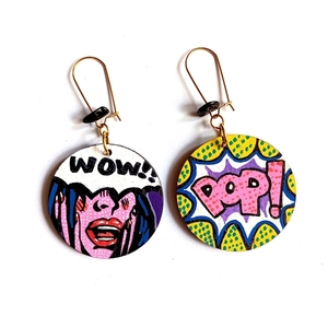 Σκουλαρίκια Pop Art - ξύλο, μακριά, μικρά