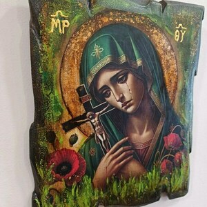 Εικόνα Παναγίας Με Παπαρούνες και τον Εσταυρωμένο - εικόνες αγίων - 2