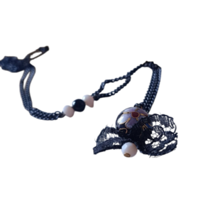 black lace necklace- μαύρο μακρύ κολιέ με δαντέλα και χάντρες - δαντέλα, χάντρες, μακριά, λουλούδι, φθηνά