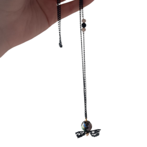 black lace necklace- μαύρο μακρύ κολιέ με δαντέλα και χάντρες - δαντέλα, χάντρες, μακριά, λουλούδι, φθηνά - 2