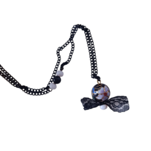 black lace necklace- μαύρο μακρύ κολιέ με δαντέλα και χάντρες - δαντέλα, χάντρες, μακριά, λουλούδι, φθηνά - 3