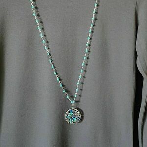 Κολιέ rosario turquoise - επάργυρα, χάντρες, μακριά - 2