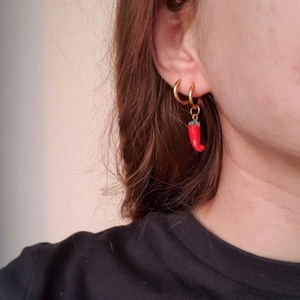Chili Pepper Charms | Χειροποίητα σκουλαρίκια πηλού - πηλός, μικρά, ατσάλι, boho, με κλιπ - 2