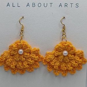 Σκουλαρίκια κρεμαστά πλεκτά με βελονάκι, " Yellow Flowers" - νήμα, γάντζος, πλεκτά - 3