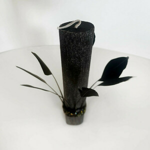 KDK - GLAMπάδα ~FEATHERΖ~ Οβάλ, μαύρη 29x1,5cm, με φτερά και στράς - φτερό, λαμπάδες, για ενήλικες, για εφήβους - 4