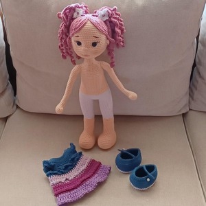 Χειροποίητη κούκλα (amigurumi) "Βιολέτα” , πλεγμένη με βαμβακερά νήματα , ύψους 40 εκ. - κορίτσι, λούτρινα, δώρα γενεθλίων, amigurumi - 4