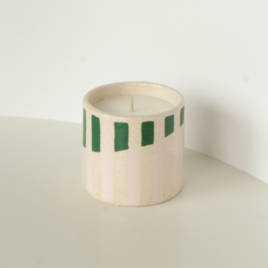 the "stripes" candle / pink & green - κεραμεικό, χειροποίητα, αρωματικά κεριά, κερί σόγιας - 2