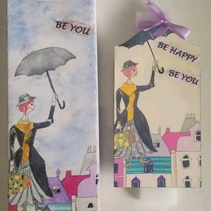 Λαμπαδοκουτο ξυλινο και λαμπάδα πλακε σετ Merry Poppins ζωγραφισμενο στο χερι - κορίτσι, λαμπάδες, για παιδιά, για ενήλικες, για εφήβους - 3