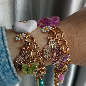Purple bracelet!!! - γυαλί, αλουμίνιο, καρδιά, πασχαλίτσα, πεταλούδα - 5