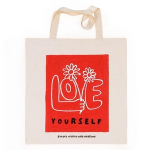 Πάνινη τσάντα Ζωγραφισμένη στο χέρι ♥ Love Yourself - ύφασμα, ώμου, μεγάλες, tote, πάνινες τσάντες