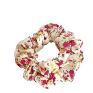 Scrunchie φλοράλ ποπλίνα - ύφασμα, λαστιχάκια μαλλιών - 3