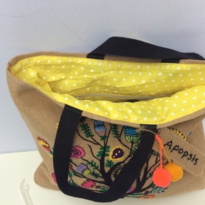 Boho tote bag χειροποίητη απλικε με πολύχρωμο δέντρο - ύφασμα, ώμου, μεγάλες, φλοράλ, tote - 4