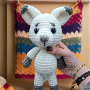 Χειροποίητη Πλεκτή Άσπρη αλεπού - crochet, λούτρινα, amigurumi, για παιδιά - 3