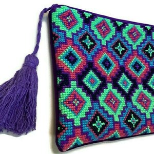 Boho clutch, χειροποίητο, κεντημένο στο χερι - ύφασμα, clutch, χειρός, βραδινές, μικρές - 3