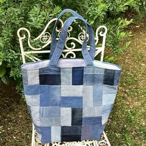 Boho Denim tote bag απο recycled denim - ύφασμα, ώμου, μεγάλες, all day, tote - 2