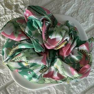 Scrunchie pattern boho πράσινο - ύφασμα, λαστιχάκια μαλλιών