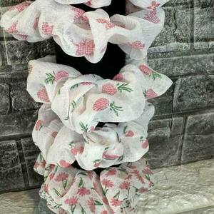 Scrunchie pattern vintage floral με λουλουδάκια - ύφασμα, λαστιχάκια μαλλιών - 2
