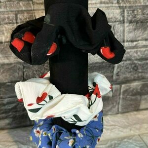 Scrunchie με pattern κεράσια μαύρο - ύφασμα, λαστιχάκια μαλλιών - 2