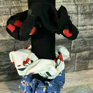 Scrunchie με pattern κεράσια λευκό - ύφασμα, λαστιχάκια μαλλιών - 2