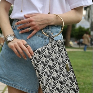 Τσάντα χειρός "boho" Με χρυσό χερούλι - ύφασμα, χιαστί, all day - 2