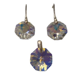 Ασημένιο σετ Swarovski Οctagon Crystal AB - ασήμι 925, swarovski, δώρα για γυναίκες, σετ κοσμημάτων