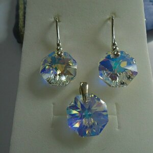 Ασημένιο σετ Swarovski Οctagon Crystal AB - ασήμι 925, swarovski, δώρα για γυναίκες, σετ κοσμημάτων - 2