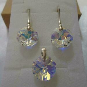 Ασημένιο σετ Swarovski Οctagon Crystal AB - ασήμι 925, swarovski, δώρα για γυναίκες, σετ κοσμημάτων - 5