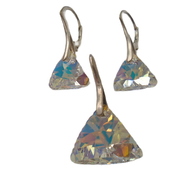 Ασημένιο σετ Swarovski Triangle Crystal AB - ασήμι 925, swarovski, κοσμήματα, σετ κοσμημάτων