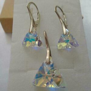 Ασημένιο σετ Swarovski Triangle Crystal AB - ασήμι 925, swarovski, κοσμήματα, σετ κοσμημάτων - 2